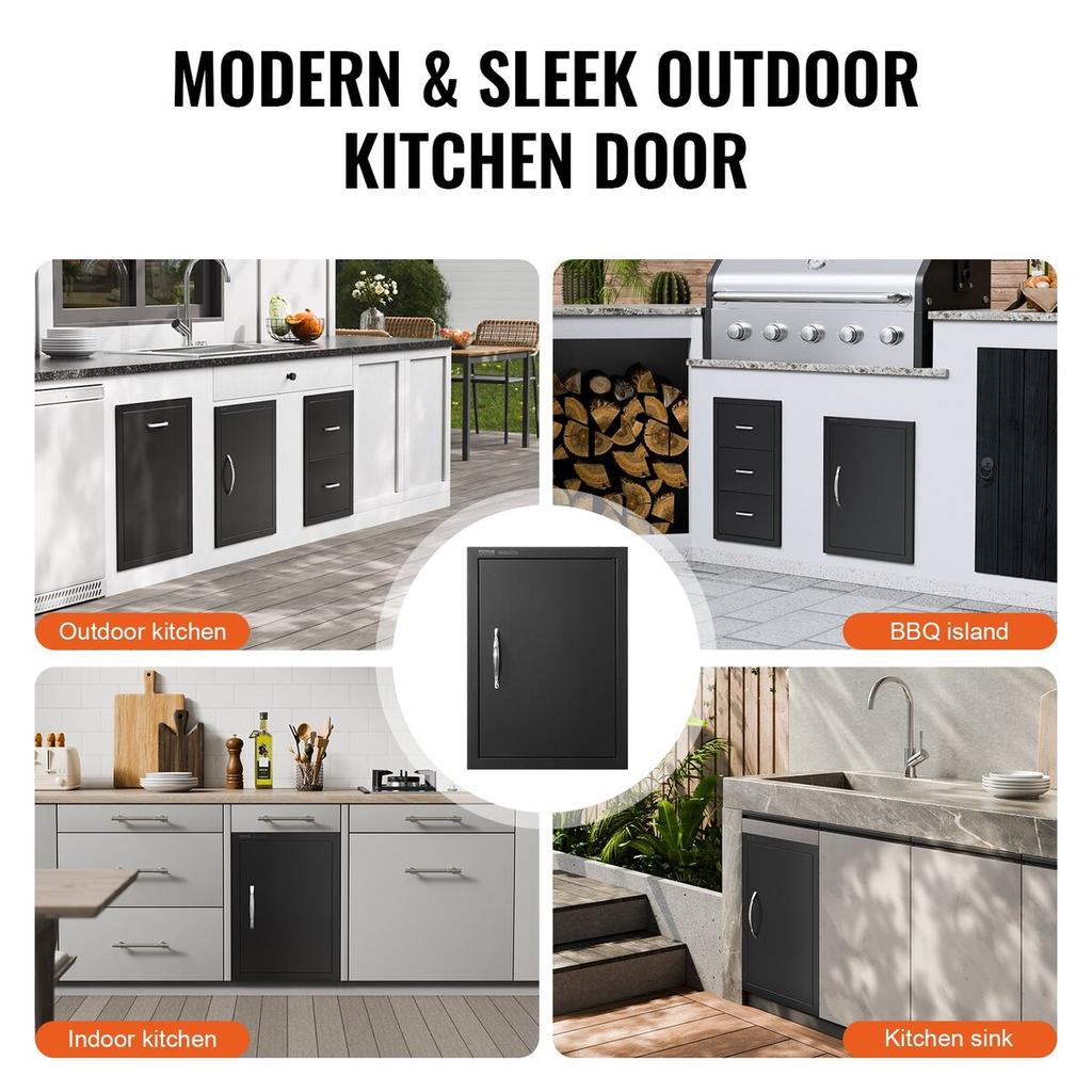 BBQ Access Door, 415x570 Mm Single Outdoor Kitchen Door, Cold Plate Flush Mount Door, Wall Vertical Door with Handle, for BBQ Island, Grilling