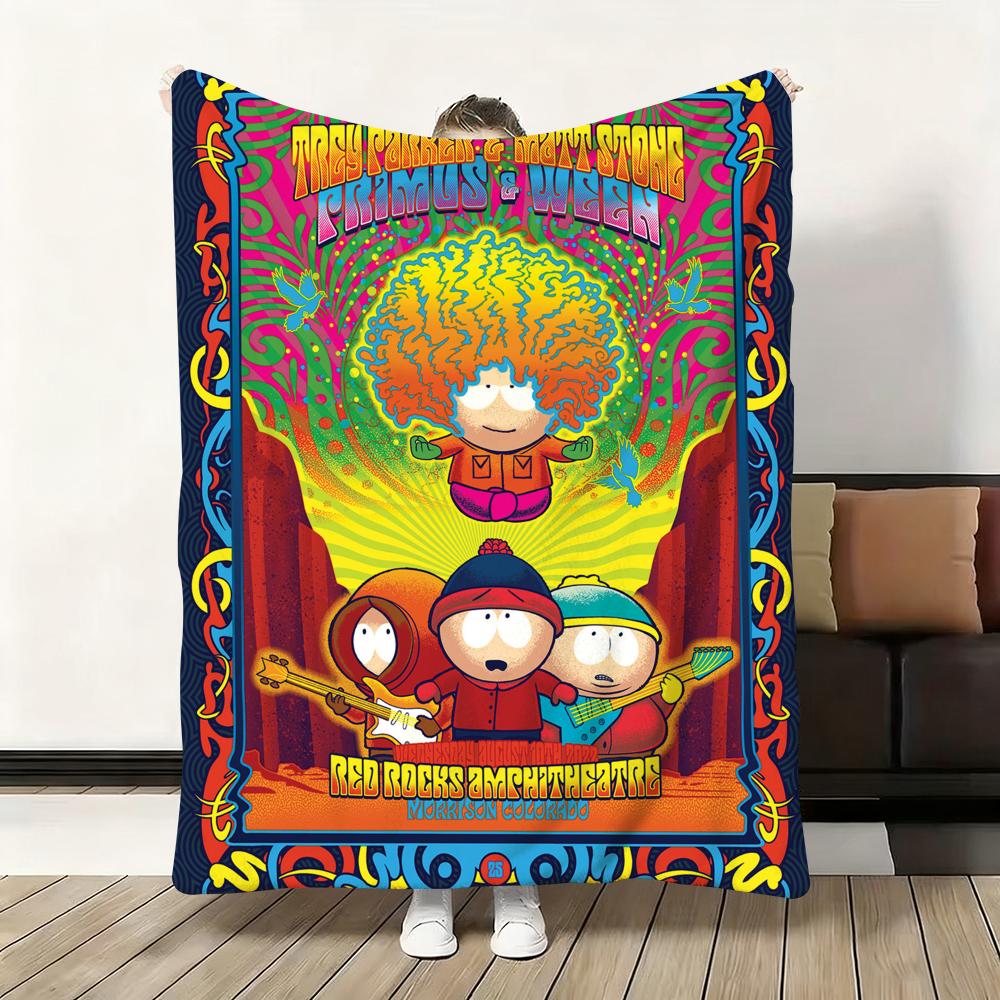 Cute S-South Cartoon P-Park Throw Flannel Fluffy Soft Blanket Warm Skin-Friendly Throw for Sofa Bed Office Nap Winter