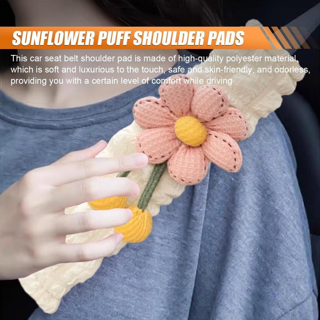 2PCS Cute Flower Car Seat Belt Cover Pads, Soft Safety Belt Shoulder Pad, Floral Auto Seat Strap Pad Neck Cushion Protector, Universal Car