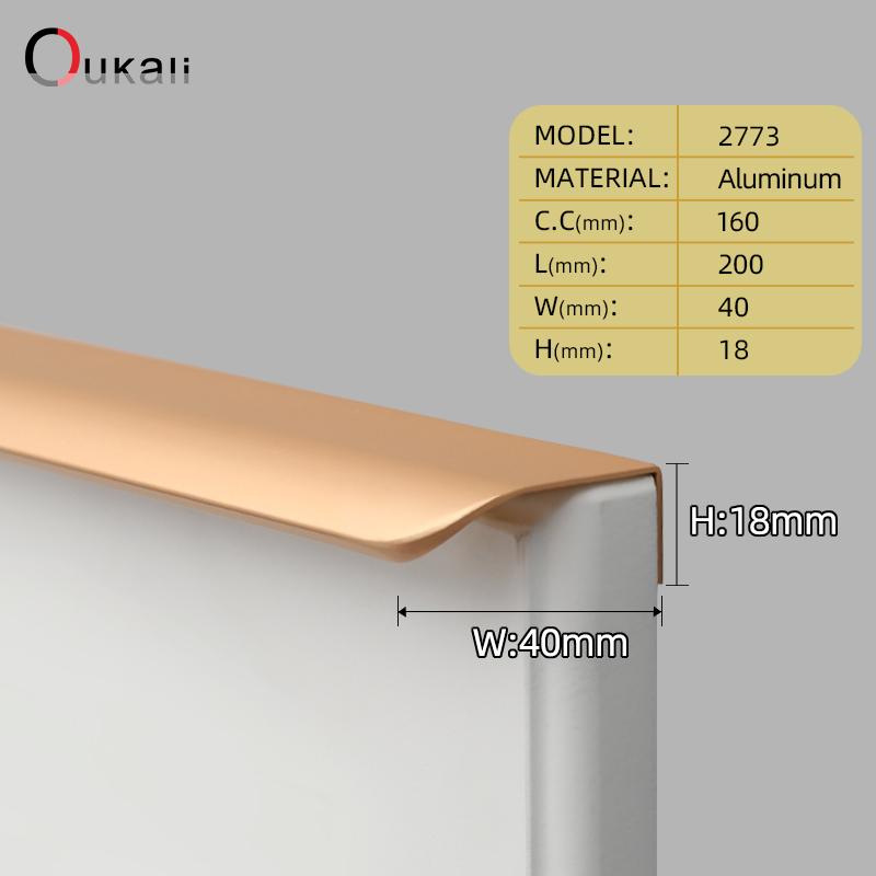 Oukali Hot Sales Modern Furniture Cabinet Handle Kitchen Wardrobe Aluminum Alloy Matt Black Canceal Pull Handles