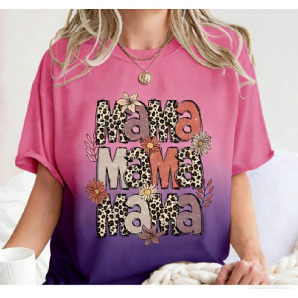 Funny Colorful Leopard Mama Print Women's Short Sleeves T-Shirt Loose Casual Summer Outdoor Street Women's Tees Tops