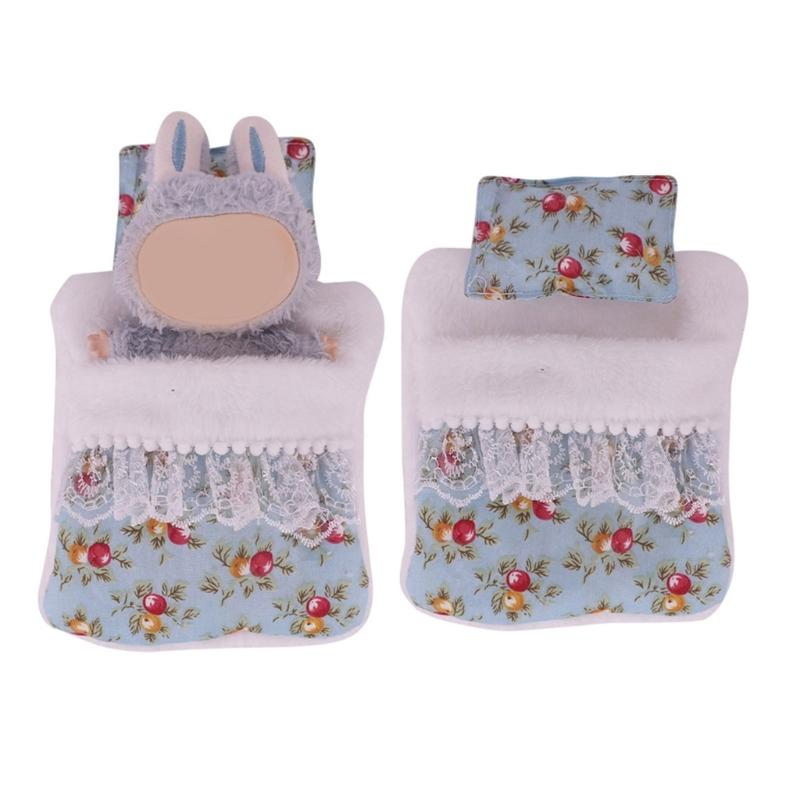 Popular Doll Bed With Flower Pattern Detachable Pillows And Sleeping Bag For Plush Dolls 17cm Plush Figure Doll Display