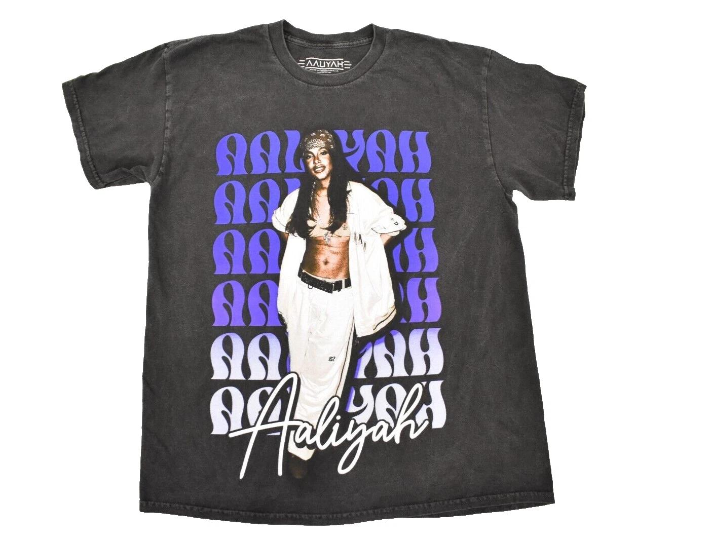 Aaliyah Mens Black Aaliyah Stack Name Graphic Black Wash Shirt New Medium XL