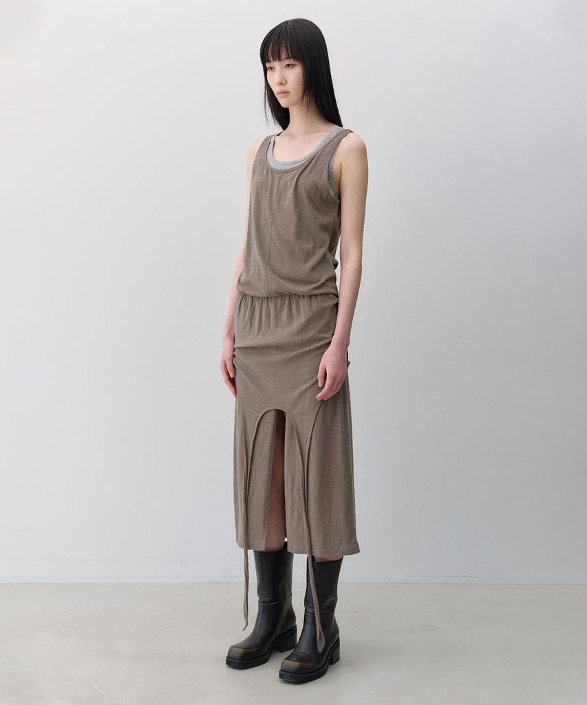 Insilence Woman Knit-Like Layered Dress Brown