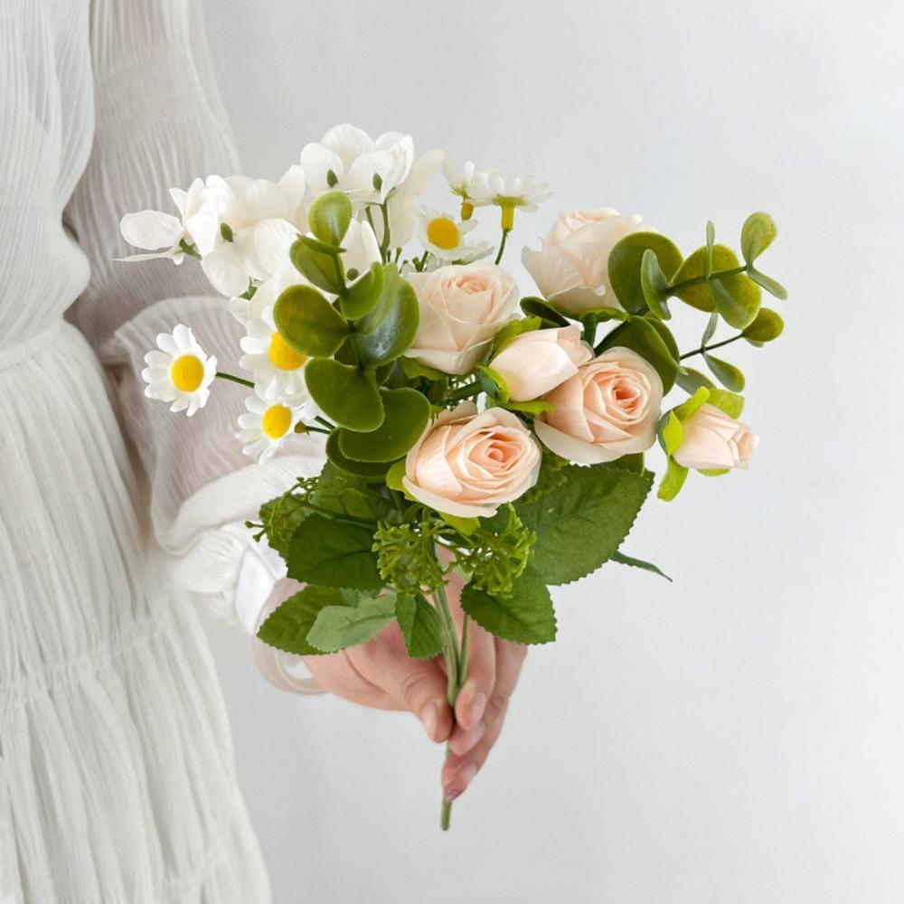Simulated Artificial Flowers Hydrangea Daisy Silk Rose Bouquet Wedding Backdrop