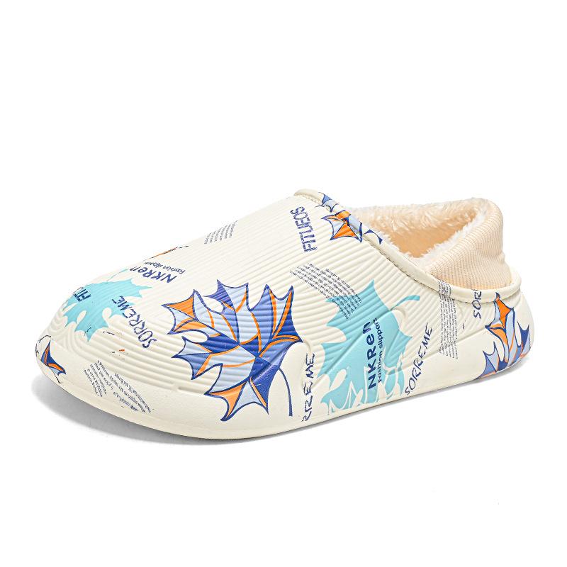 Men's bag heel stepping on shit cotton slippers winter casual home slippers velvet warm platform cotton shoes large size