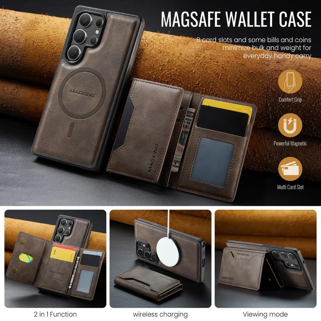 2-in-1-Magnetkarten-Brieftaschen-Telefonhülle für Samsung Galaxy S25 S23 Ultra S24 Plus für MagSafe Wireless Charging PU-Lederabdeckung