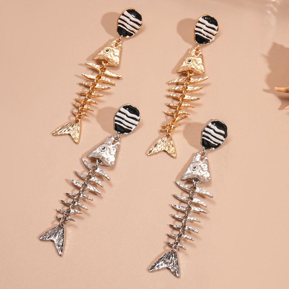 Exaggerate Personality Earrings Gothic Geometric Drop Earrings Fish Bone Earrings  Hollowen