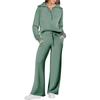 Women's Half Zip Lapel Long Sleeve Sweatshirt Wide Leg Pants Two Piece Tracksuit Solid Loose Casual Loungewear Set