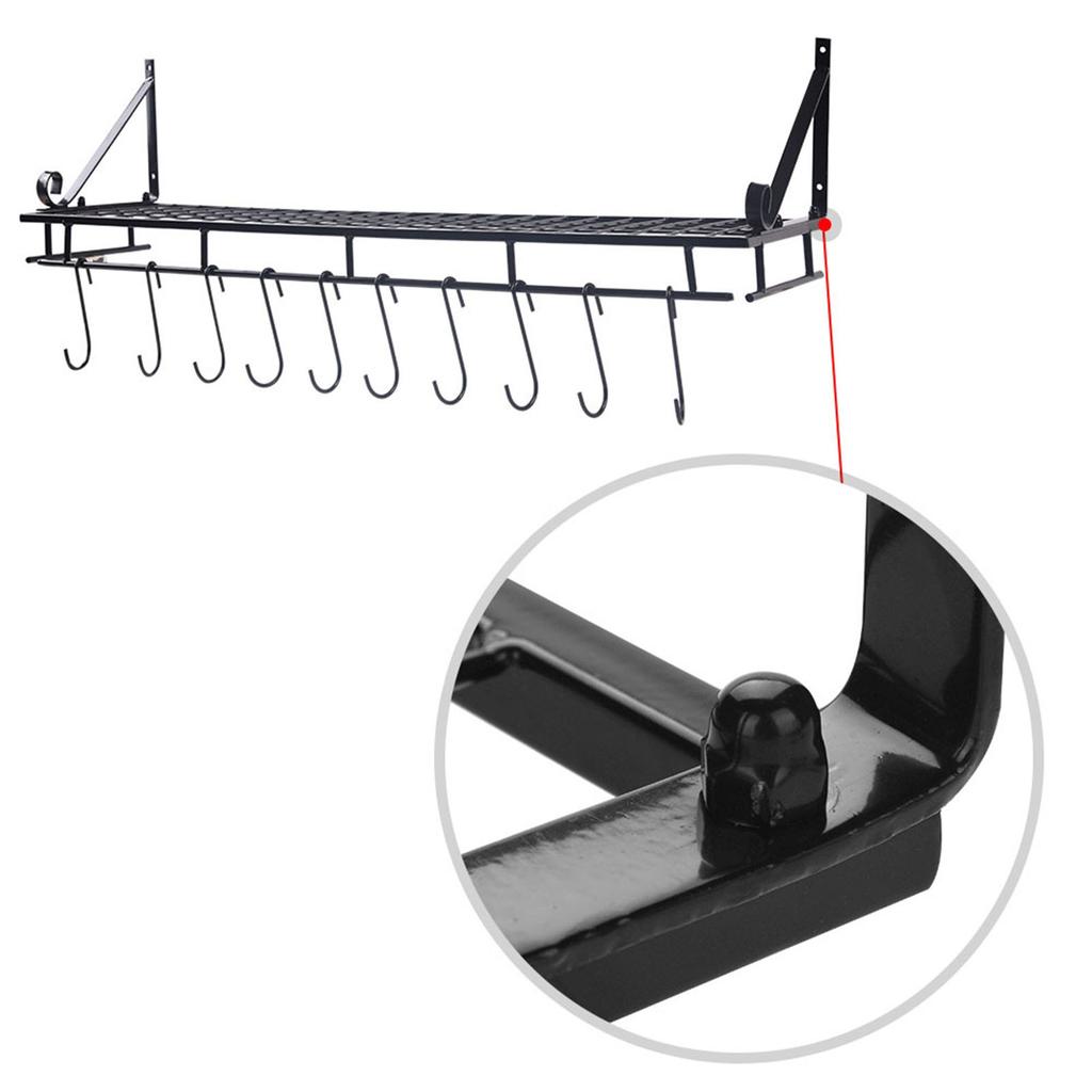 Metal  ing Pan Pot Rack Wall Mounted with 10 Hook Holders Kitchen Storage   (90cm)