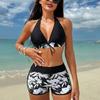 New fashion printed neck strap sexy leak back boxers women's split two-piece swimsuit