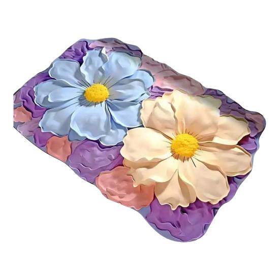Floor Mat with Anti-Slip Bottom Quick-Drying Material 3D Floral Pattern Bathtub Mat Bathroom Kitchen Entryway Decor