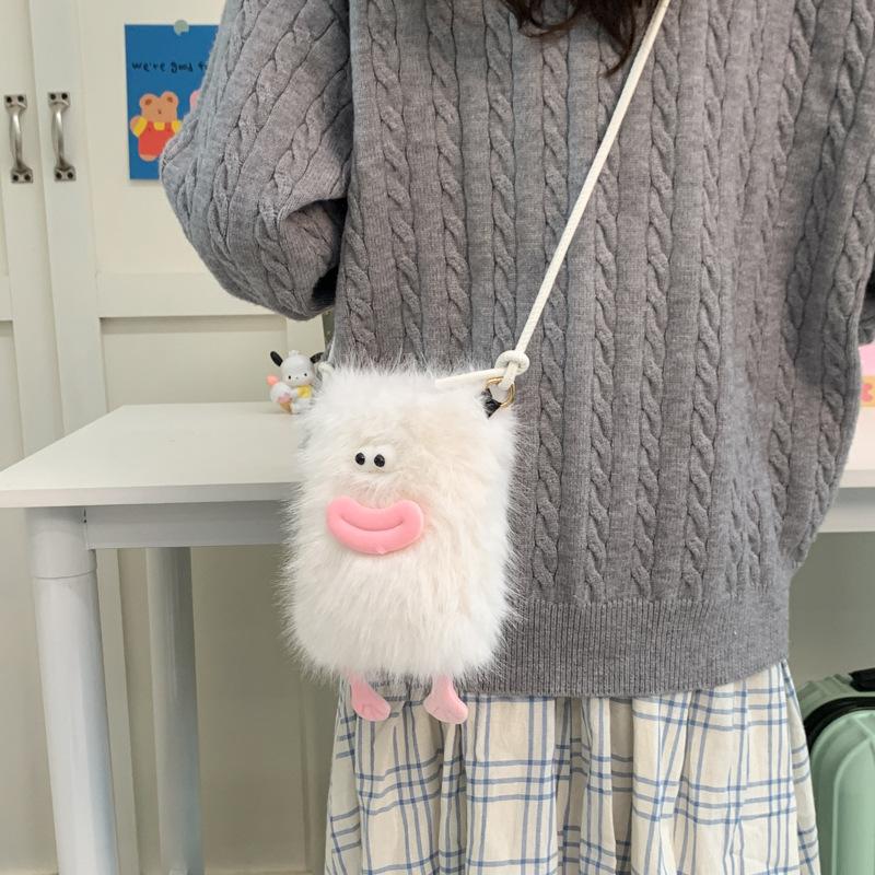 2025 autumn new plush cartoon mobile phone bag fashionable foreign personality cute fashion messenger mini bag tide