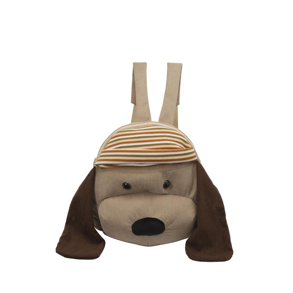 Versatile Striped Brown Cartoon Puppy Backpack: Large Capacity School & Travel Bag