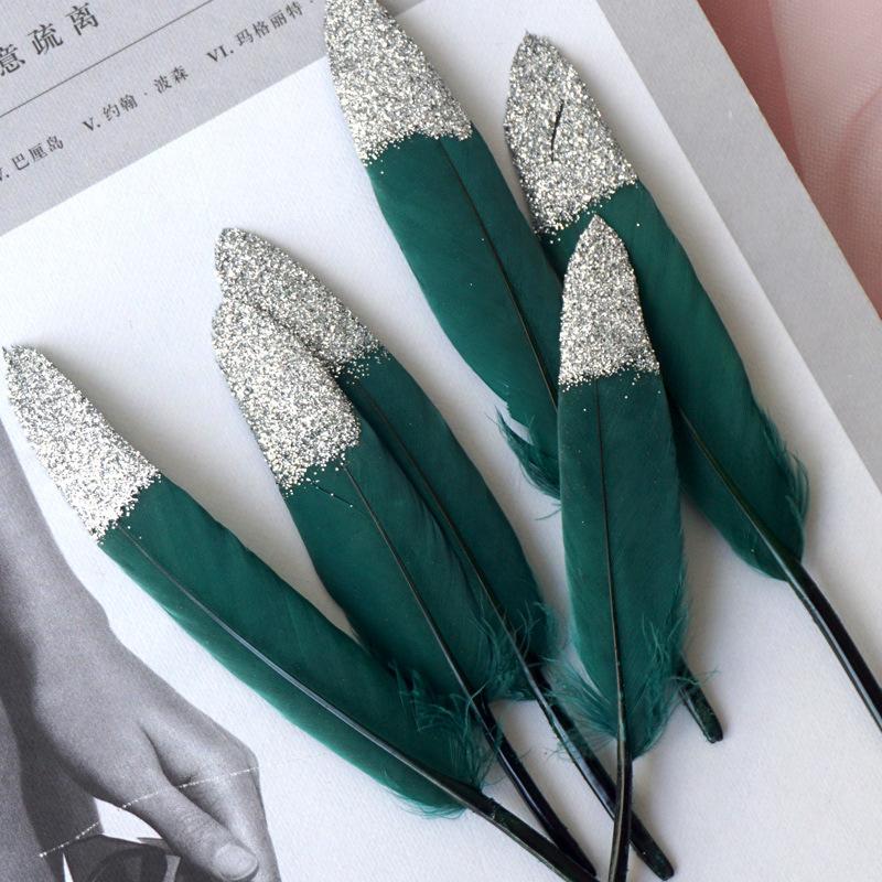 Silver Feather Diy Handmade Craft Decoration Material Shooting Background Props Spray Silver Feather Decoration Foreign Trade
