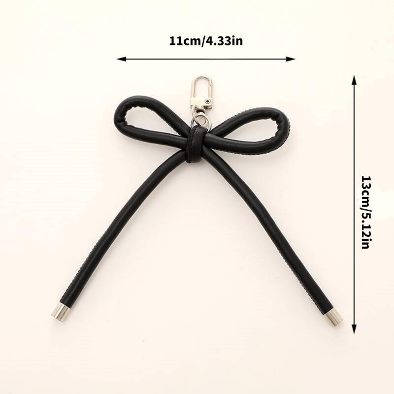 Fashionable Grunge PU Leather Bowknot Keychain Vintage Styles Bag Pendant Accessory for Korean Fashion Enthusiasts