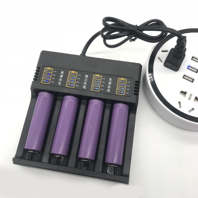 Battery Charger Adapter 4-Channel Charging Station for 4.2V 18650/26650/21700 with Overcharge Prevention LED Light