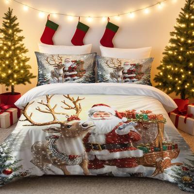 3-teiliges Bettwäscheset mit Weihnachtsmann-Druck, weich und ohne Kern, verschiedene Größen zur Auswahl, maschinenwaschbares Weihnachtsgeschenk