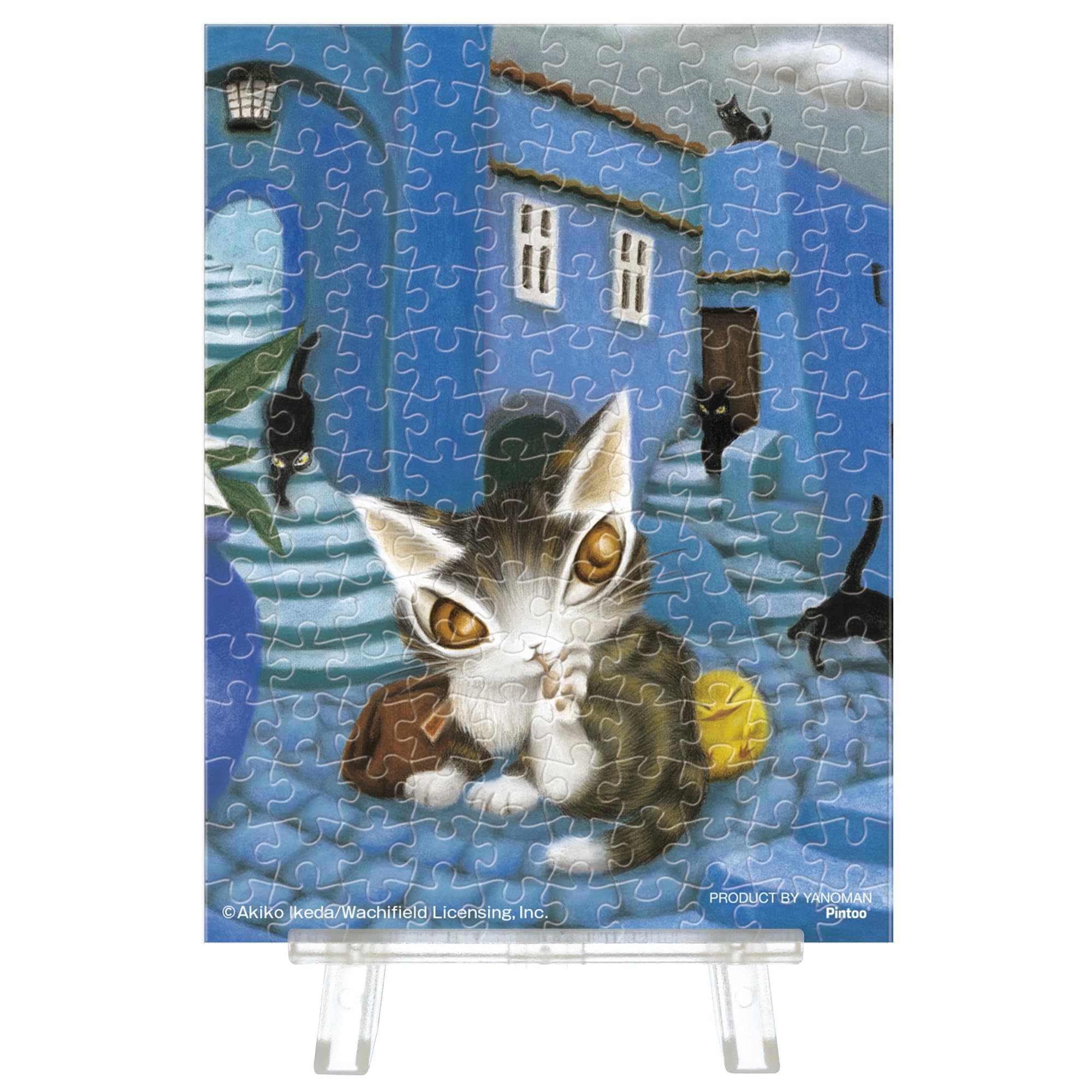 

Yanoman 150-Piece Jigsaw Puzzle, Petit Paris Clear Series, WACHIFIELD: A Blue Town with a Black Cat (7.6x10.2cm) 2308-51, Includes Piece Request