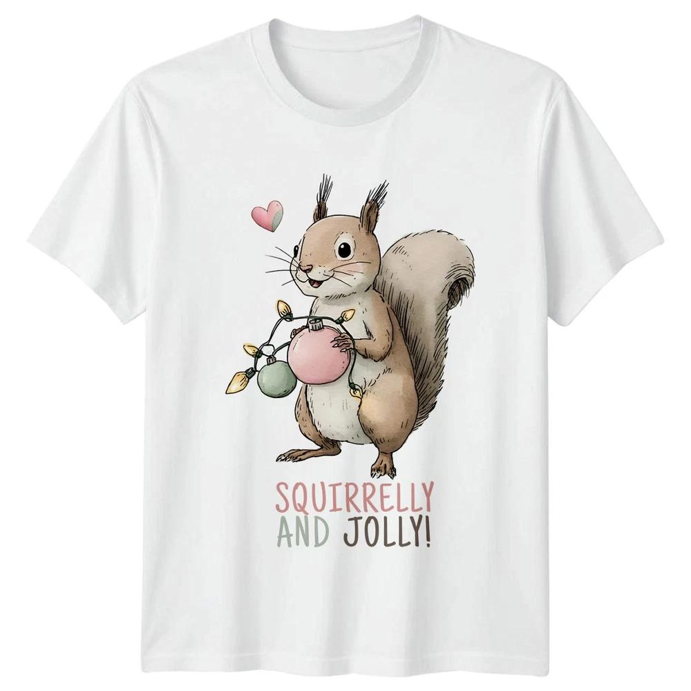 Squirrelly And Jolly Christmas Holidays Unisex Unisex Graphic Tee Festive Animal Top S