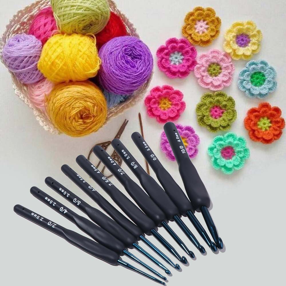 9PCS Knitting Tool Knitting Needle Soft Handle Handle Crochet Sewing Silicone Crochet Set Household