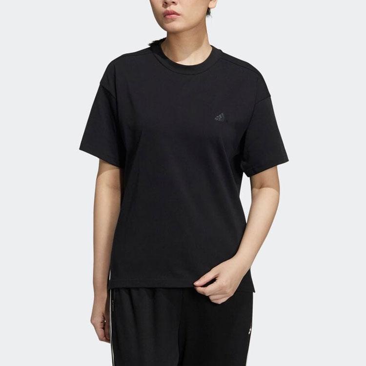 Adidas SS22 Solid Color Logo Round Neck Casual Short Sleeve T-Shirt Women Tops Black HC2547