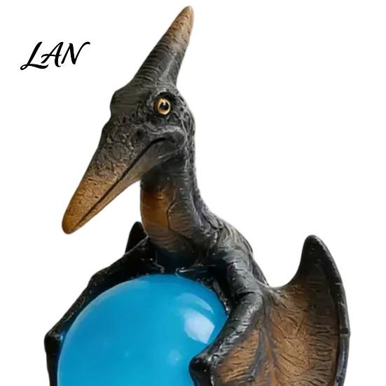 Magical Ambience Lamp Pterosaur Night Light, Resin Gothic Dragon Table with Glowing Faux Crystal Office Accent Lighting Ball, Fantasy Desk Decor