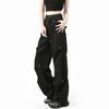 Cargo Pants for Women High Waist Wide Leg Solid Color Straight Overalls with Pockets Casual Drawstring Retro Loose Trousers