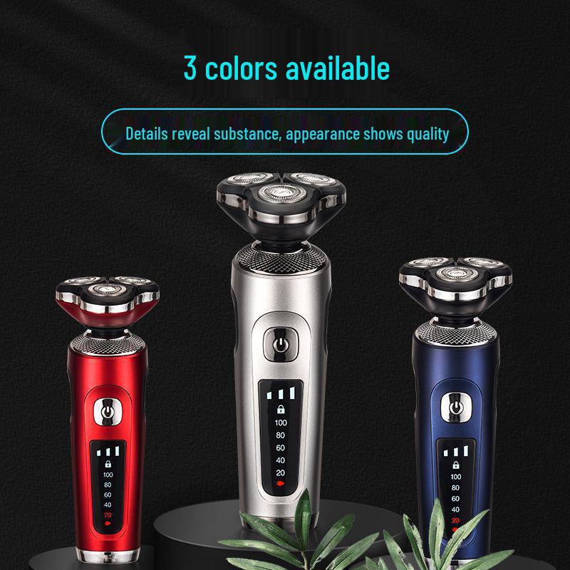 Smart LCD Electric Shaver, Washable Rotary 3-Blade Head, 360° Coverage, USB Charging