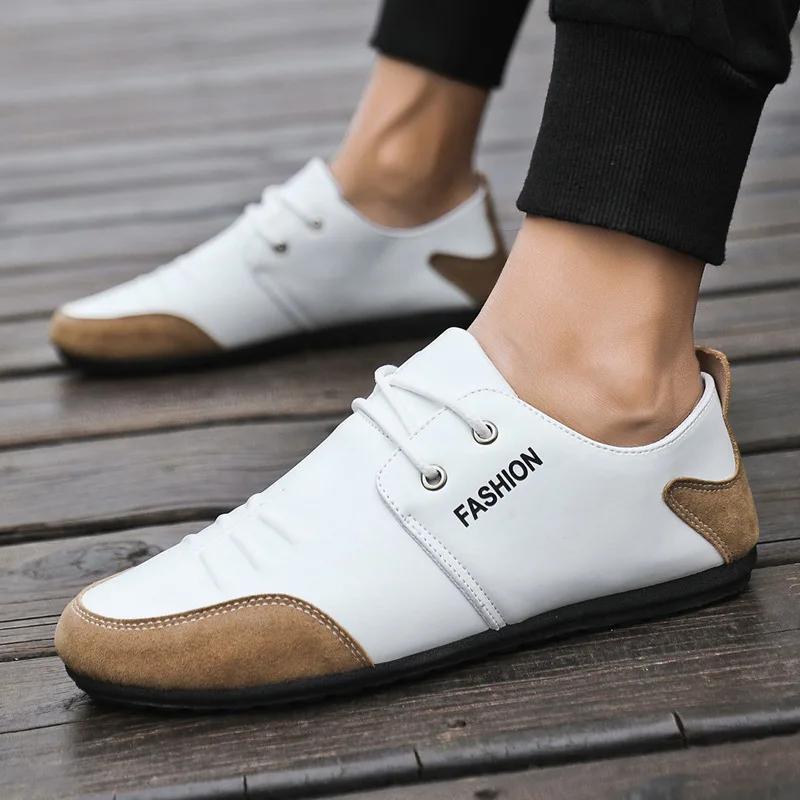 Fashion 2025 Men Shoes Leisure Leather Shoes for Men White Footwear Summer Trend Breathable Soft Casual Sneakers British Peas Shoes