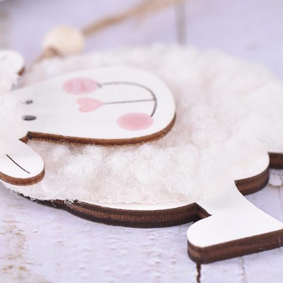 Sheep Charm Cartoon Exquisite Stitching Decorative Festival Props Cotton Small Sheep Wooden Pendant for Easter