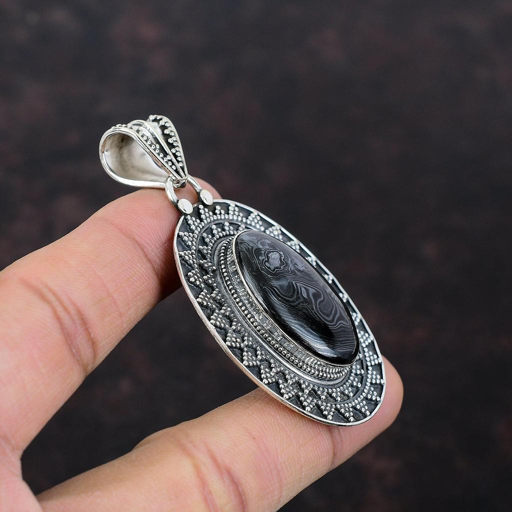 Psilomelan Hänge Vintage Smycken 925 Sterling Silver Hänge Fantastiska Ädelstenssmycken Handgjort Hänge Gåva Till Mor Födelsestenssmycken
