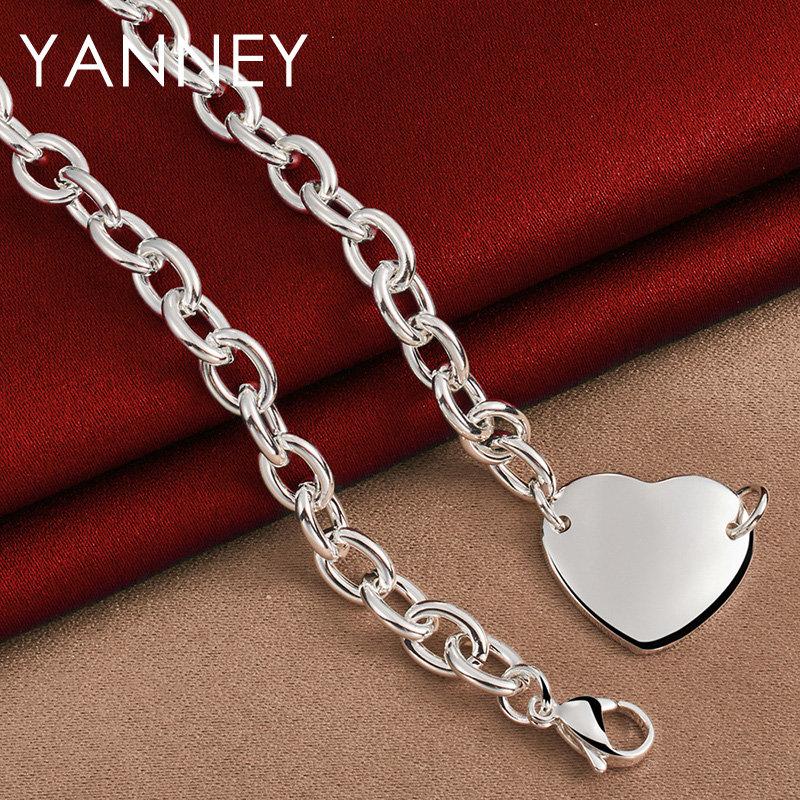 

New 925 Sterling Silver 18 Inches Heart Pendant Necklace For Women Fashion Charm Gift Jewelry Wedding Party 45cm 18inches