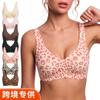 Plus Size Leopard Print Deep V Wireless Seamless Full Cup Bra For Women