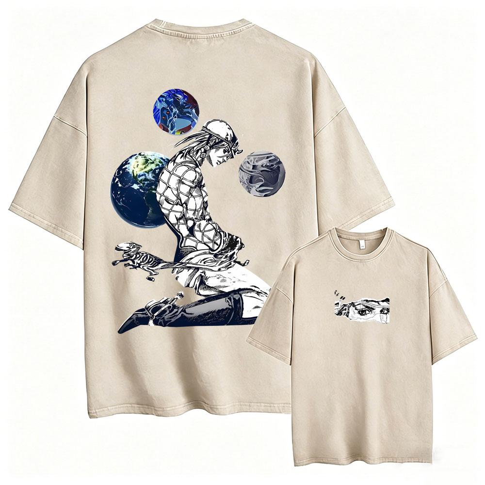 Anime Jojo Bizarre Adventure Steel Ball Run Diego Brando Washed Vintage Tshirt Men Women Clothing Manga Retro Oversized T Shirt