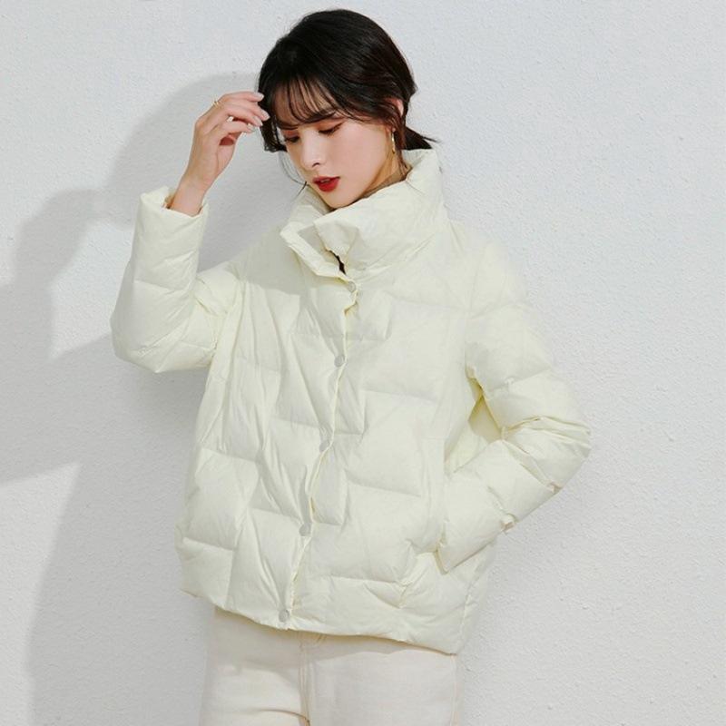 Pinghu down jacket women's autumn and winter new ladder light short stand-up collar casual loose white duck down jacket