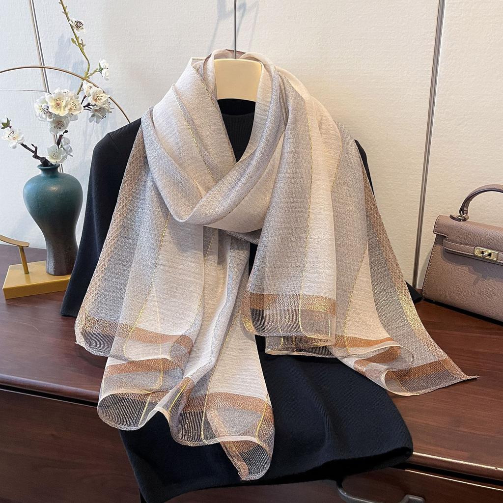 New Retro High-end Temperament Shawl with Yarn Scarf Korean Style Fashionable Light Luxury Silk Temperament Scarf for Women