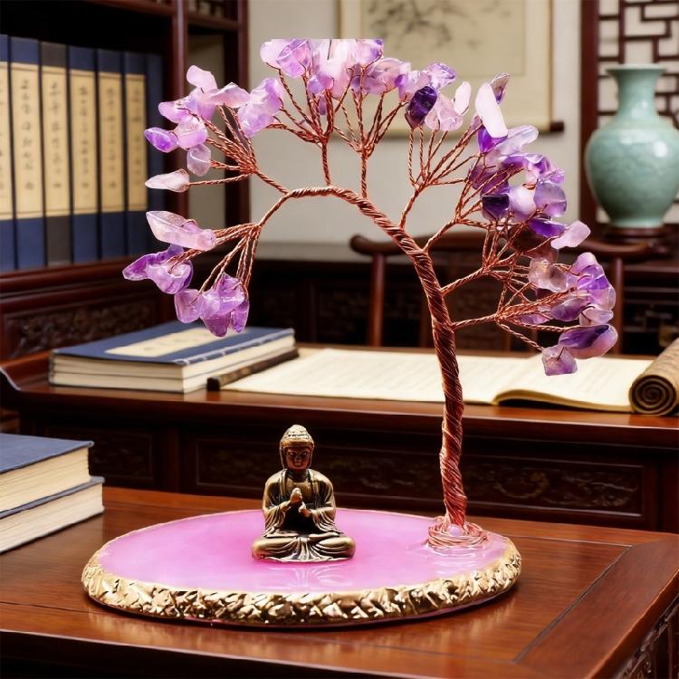 Buddhas Statue and Crystal Tree,Money Tree for Wealth and Good Luck Yogas Meditations Decors for Home Spiritual Room