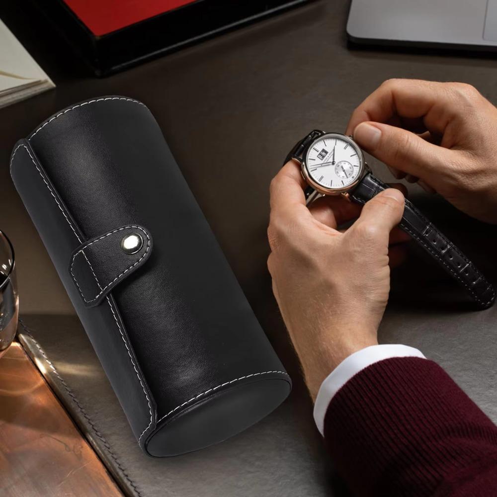 PU Leather Watch Storage Box 3 Slots Watch Roll Travel Case Watch Display Case  for Men