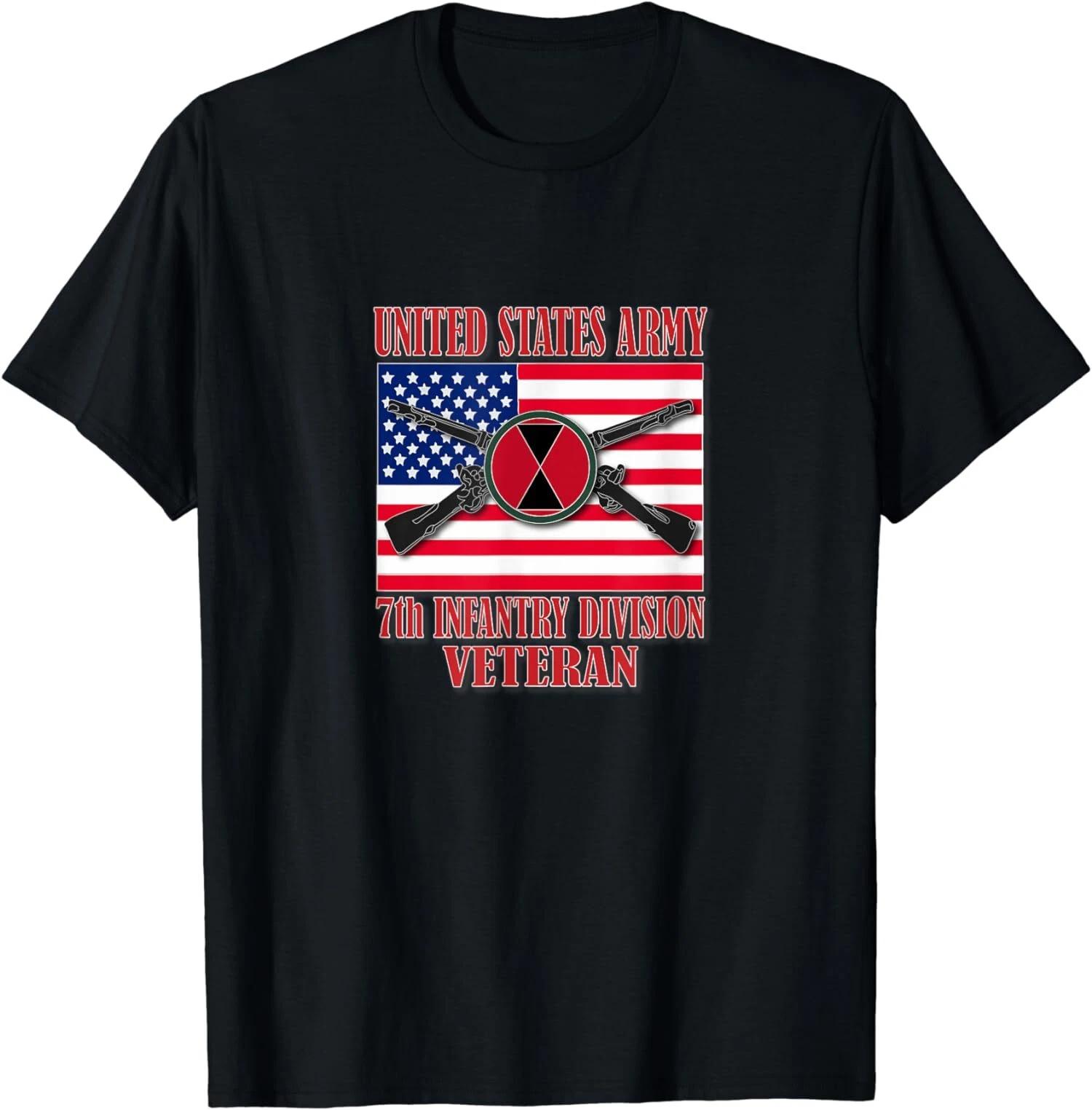NEW LIMITED US Army 7th Infantry Division Veteran American Flag T-Shirt XS
