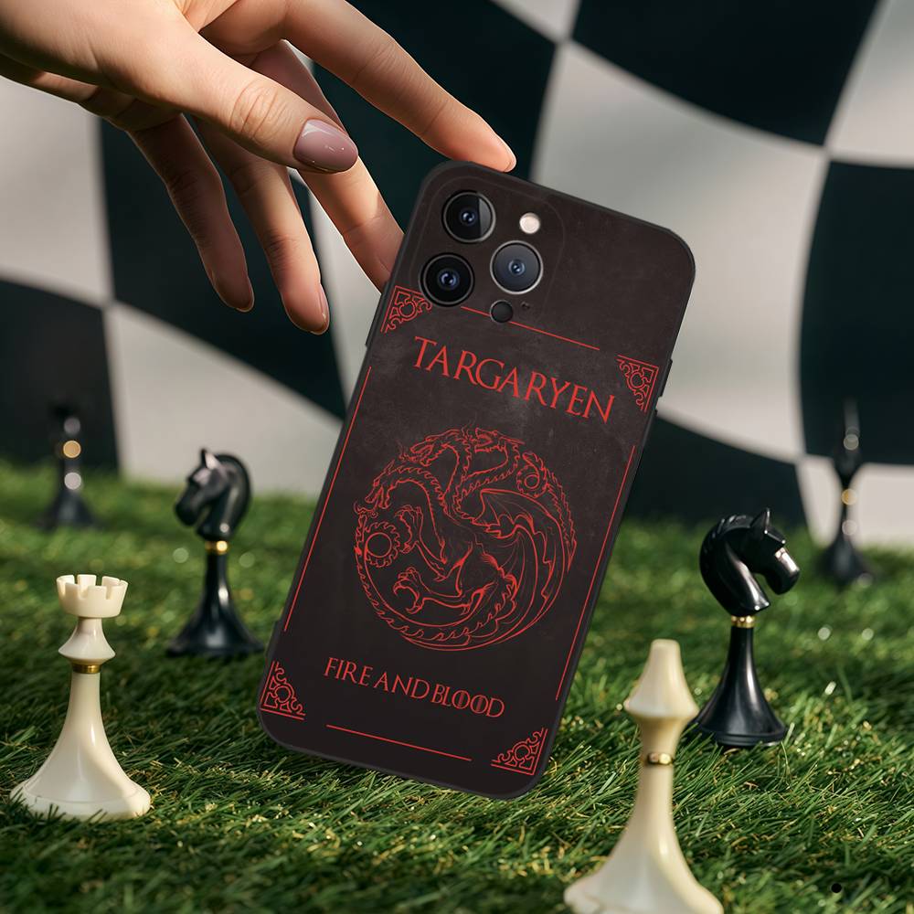 Custodia Nera in Silicone con Fantasia Logo Cool di Game of Thrones Per iPhone 17 Air 16 15 14 13 12 11 Pro Max Plus Retro in TPU