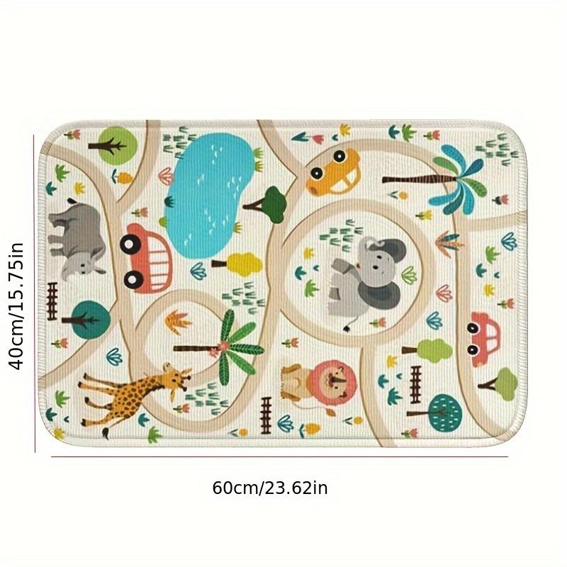 Waschbare weiche Lernspiel-Bodenmatte für den Innenbereich, kleiner Teppich für den Wohnbereich, pflegeleichte bunte Tiermuster, Heimdekorationsmatte