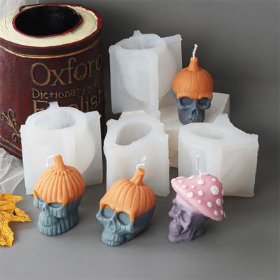 3D Skull Pumpkin Head Series Silicone Candle Mold DIY Skull Mushroom Head Halloween Horror Theme Plaster Home Decoration Gift