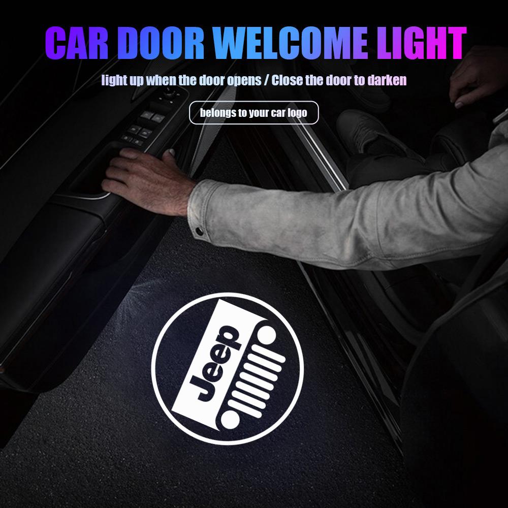 CQAHOI1 HD Car Door Welcome Lights Wireless Auto Projector Lamp Accessories For Jeep Renegade Wrangler Cherokee Gladiator Renegade Jk