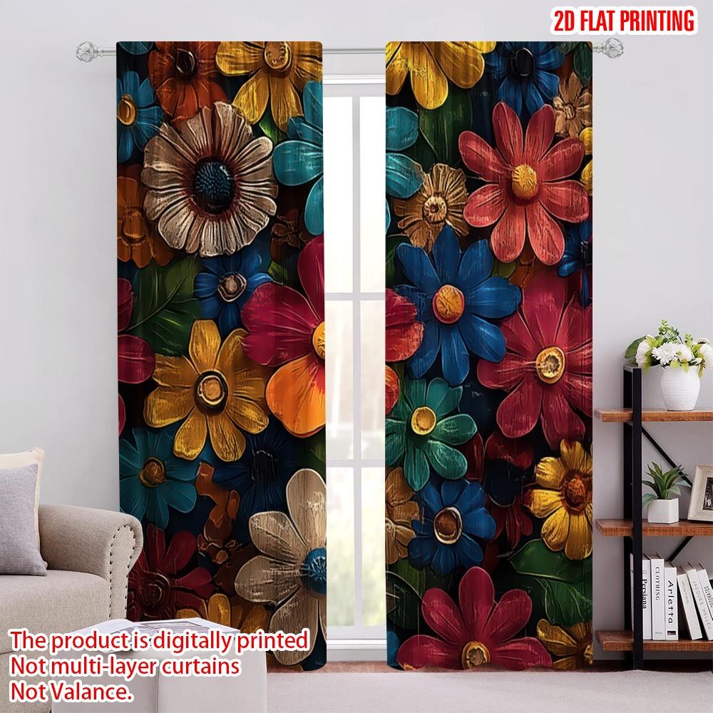 

2D плоская печать 2 шт. Винтажные цветочные прочные полиэстеровые оконные шторы, без электричества, идеально подходят для помещений для вечеринки по случаю дня рождения 52.50 × 116.00 cm 2 pcs