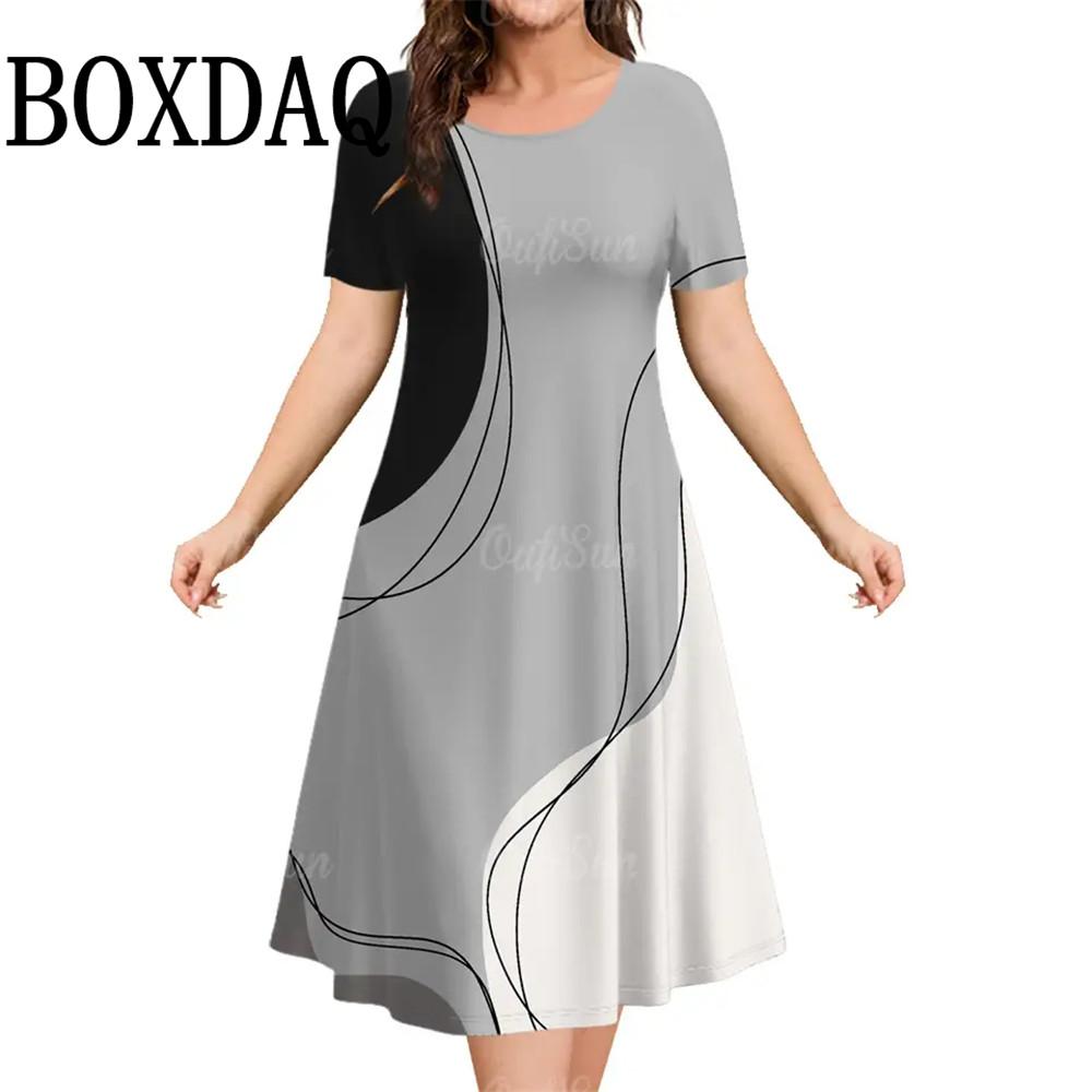 

Женское платье с коротким рукавом, свободные платья больших размеров с принтом в полоску 3D, летнее повседневное классическое платье А-силуэта 6XL