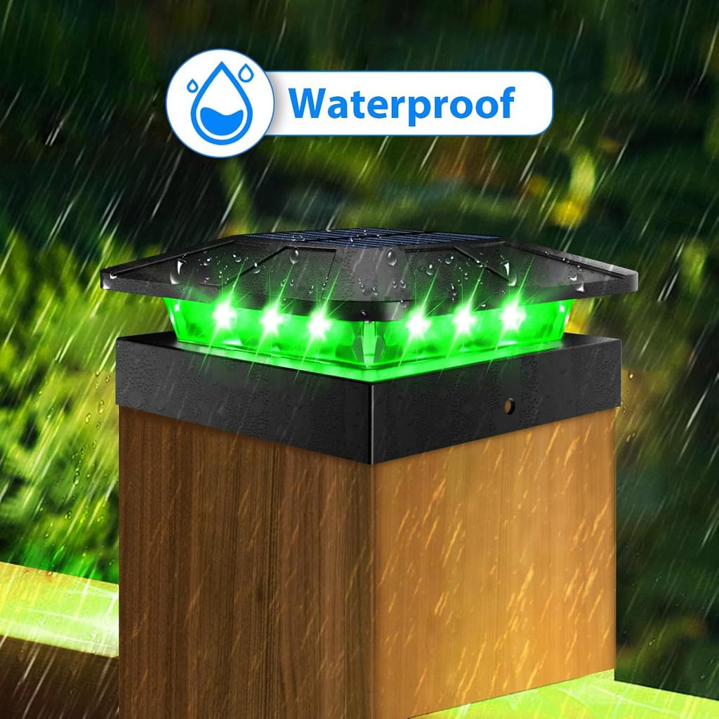 RGB Color Changing Solar Post Cap Light Outdoor 4x4 Solar Powered Fence Light Waterproof For Wood Vinyl Post Deck Porch Lighting