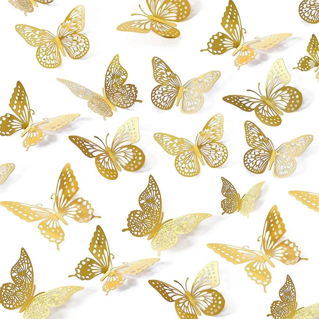 48pcs/4set 3D Butterfly Wall Decor 4 Styles 3 Sizes,Butterfly Decorations for Butterfly Birthday Party Cake Room Decorations