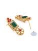 Green & Pink Stones Ethnic Collar Bone Necklace Earring & Ring Set For Women