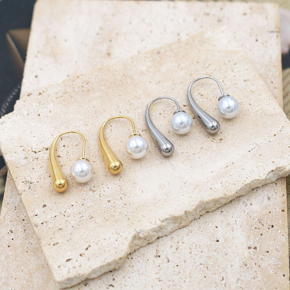 Französischer leichter Luxus Titanstahl Geometrische Wassertropfen Perlenohrringe Schmuck Nischen Design Damenohrringe